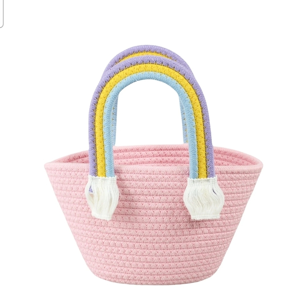Pink Rainbow Tote, Basket, Bag, Gift Bag, Easter Basket, Purse, Storage Bag